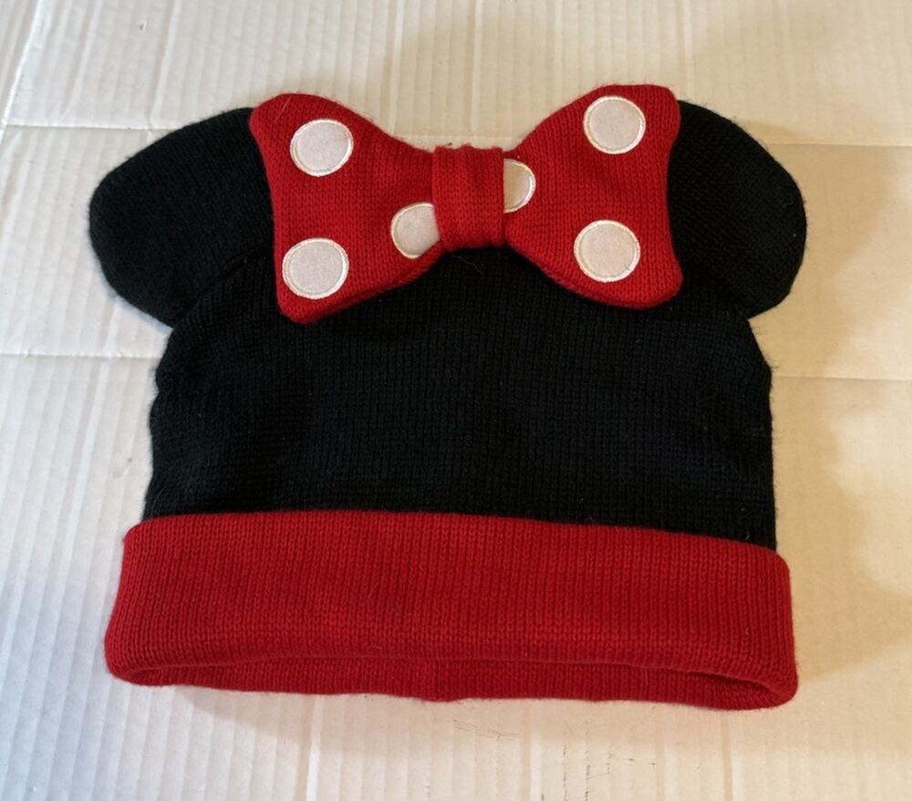 Tokyo Disney Resort Minnie Mouse Beanie Hat Black Red Bow Ears Japan